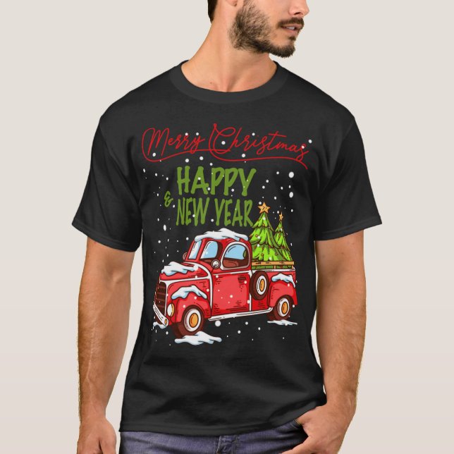 Red Truck Merry Christmas ' Happy New Year Truck L T-Shirt (Front)