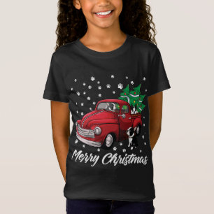 Red Truck Merry Christmas Tree Boston Terrier Dog T-Shirt