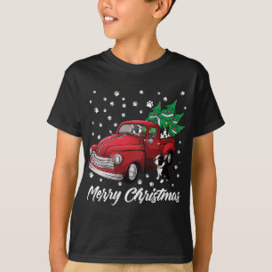 Red Truck Merry Christmas Tree Boston Terrier Dog T-Shirt