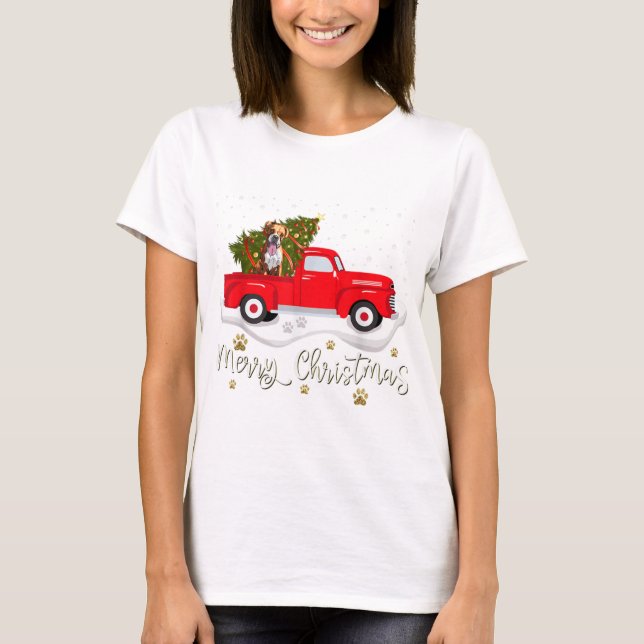 Red truck merry christmas tree boxer dog christmas T-Shirt (Front)
