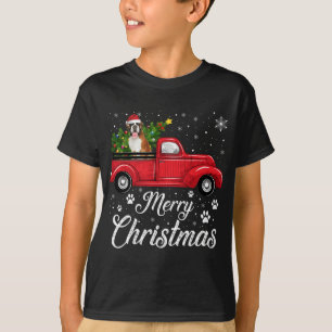Red Truck Merry Christmas Tree boxer Dog Christmas T-Shirt
