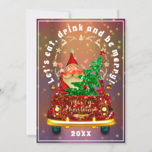 Red Truck Merry Christmas Tree Brunch Dinner Rose Invitation