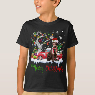 Red Truck Merry Christmas Tree Chocolate Labrador  T-Shirt