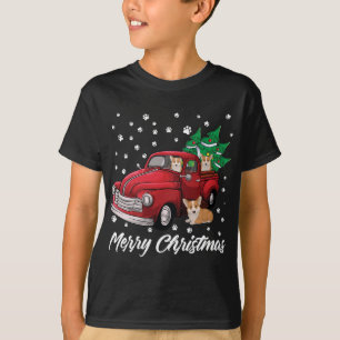 Red Truck Merry Christmas Tree Corgi Dog Christmas T-Shirt