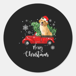 Red Truck Merry Christmas Tree Golden Retriever Ch Classic Round Sticker