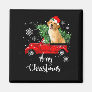 Red Truck Merry Christmas Tree Golden Retriever Ch Magnet