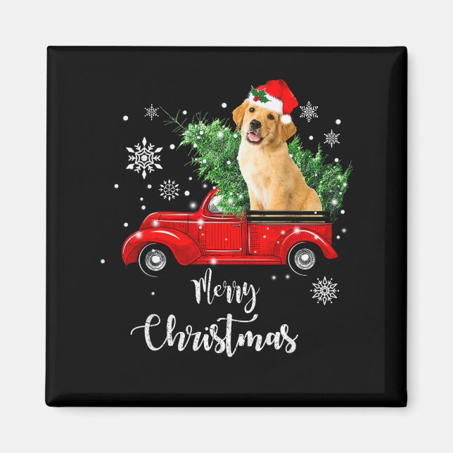 Red Truck Merry Christmas Tree Golden Retriever Ch Magnet (Front)