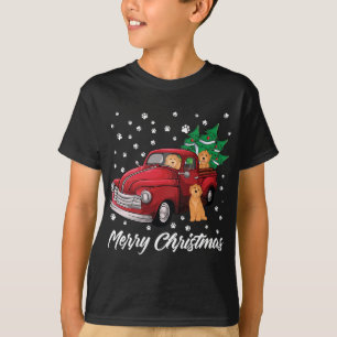 Red Truck Merry Christmas Tree Goldendoodle Christ T-Shirt