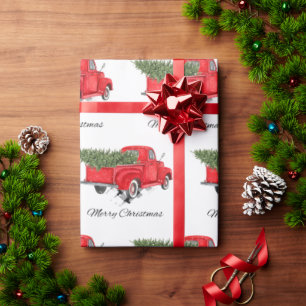 Red Truck Merry Christmas Tree Holiday Xmas Wrapping Paper