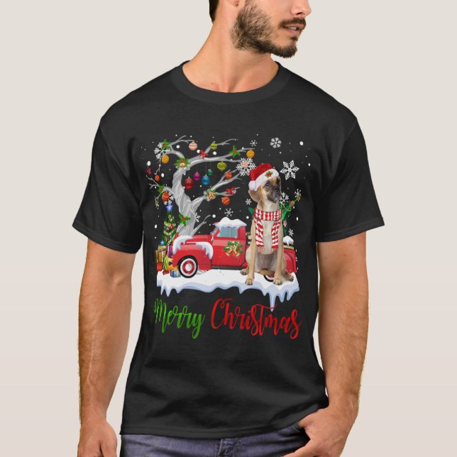 Red Truck Merry Christmas Tree Puggle Pajama T-Shirt (Front)