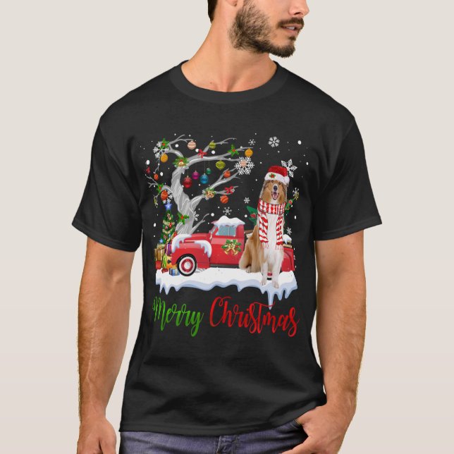 Red Truck Merry Christmas Tree Rough Collie Pajama T-Shirt (Front)