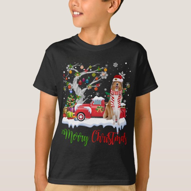 Red Truck Merry Christmas Tree Rough Collie Pajama T-Shirt (Front)