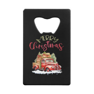 Red Truck Merry Christmas Tree Santa Cute Vintage