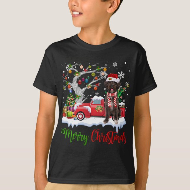 Red Truck Merry Christmas Tree Schnoodle Pajama T-Shirt (Front)