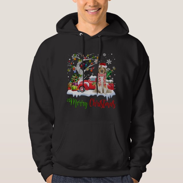 Red Truck Merry Christmas Tree Shetland Sheepdog P Hoodie (Front)