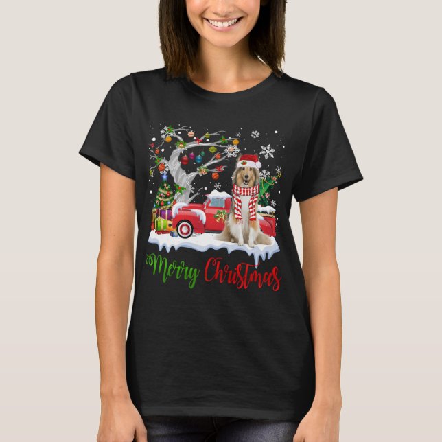Red Truck Merry Christmas Tree Shetland Sheepdog P T-Shirt (Front)