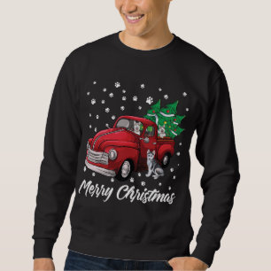 Red Truck Merry Christmas Tree Siberian Husky Dog Sweatshirt