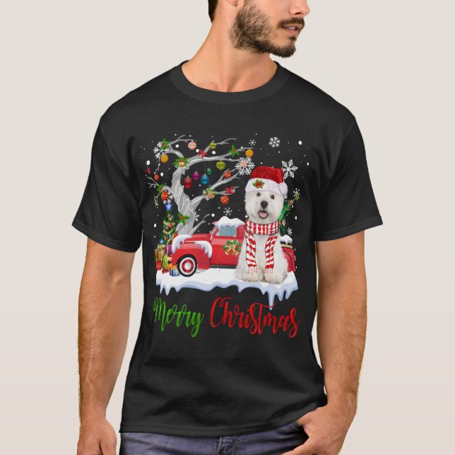 Red Truck Merry Christmas Tree Westie Pajama T-Shirt (Front)