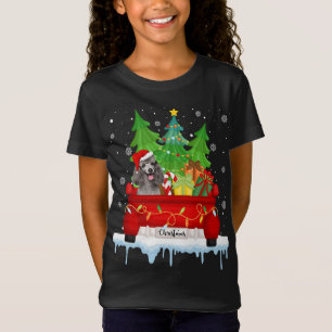 Red Truck Merry Christmas Tree Xmas Poodle Dog T-Shirt