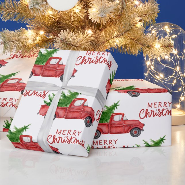 Red Truck Merry Christmas  Wrapping Paper (Holidays)