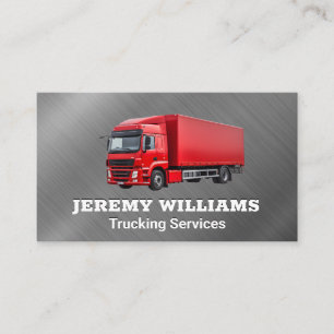 Red Truck Metallic Brushed Background Business Card