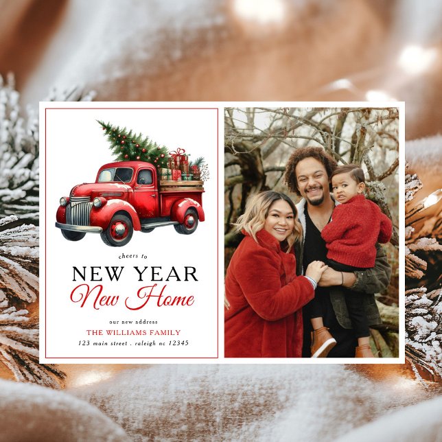 Red Truck New Year New Home Photo Holiday Moving Announcement (Creator Uploaded)