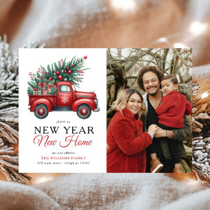 Red Truck New Year New Home Photo Holiday Moving Announcement