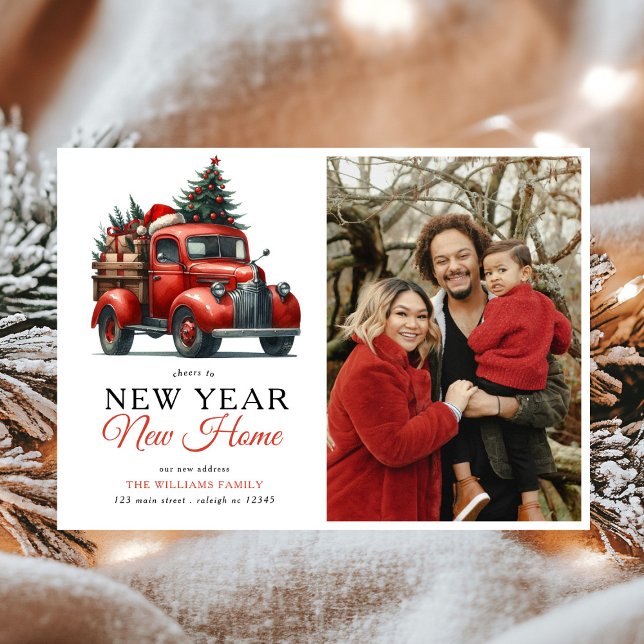 Red Truck New Year New Home Photo Holiday Moving Announcement (Creator Uploaded)