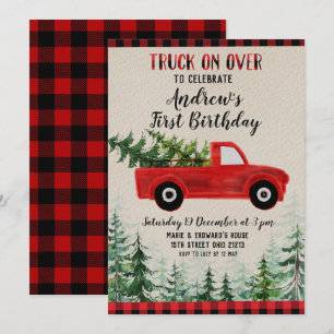 Red truck on over birthday party invitation