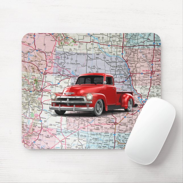 Red Truck On Road Map  Mouse Mat (With Mouse)
