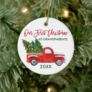 Red Truck Our First Christmas as Grandparents Ceramic Tree Decoration