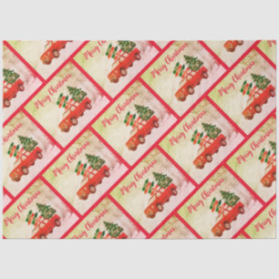 Red Truck Pattern Festive Vintage Merry Christmas Tissue Paper