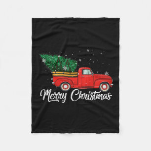 Red Truck Pick Up Christmas Tree Vintage Holiday Fleece Blanket