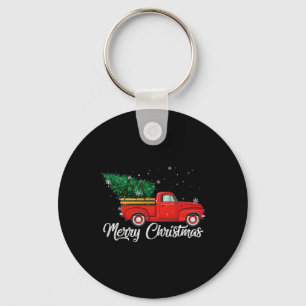 Red Truck Pick Up Christmas Tree Vintage Holiday Key Ring