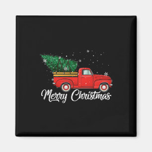 Red Truck Pick Up Christmas Tree Vintage Holiday Magnet