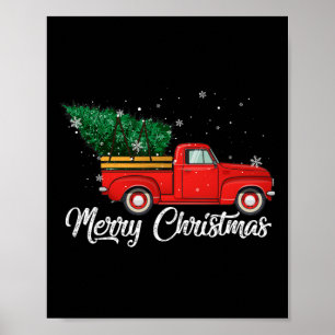 Red Truck Pick Up Christmas Tree Vintage Holiday Poster