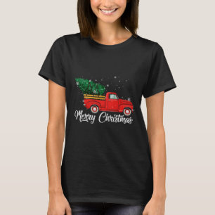 Red Truck Pick Up Christmas Tree Vintage Holiday T-Shirt