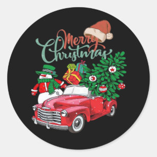 Red Truck Pickup Christmas Tree Merry Christmas Sn Classic Round Sticker