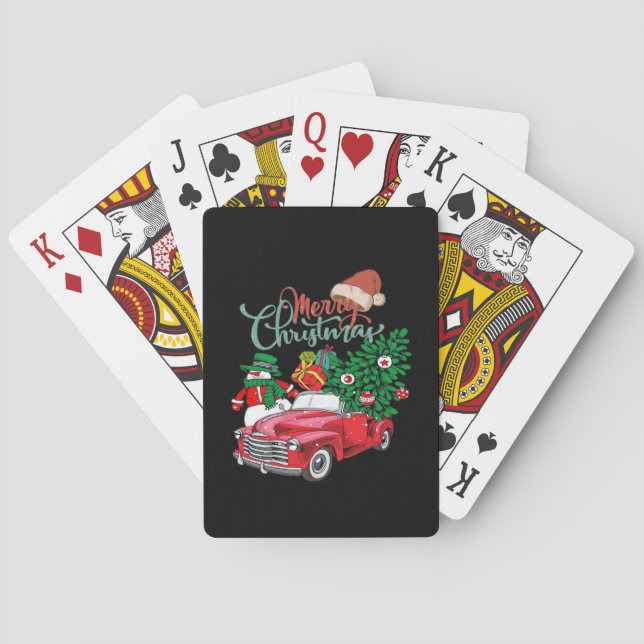 Red Truck Pickup Christmas Tree Merry Christmas Sn Playing Cards (Back)