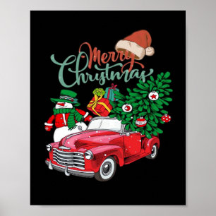 Red Truck Pickup Christmas Tree Merry Christmas Sn Poster