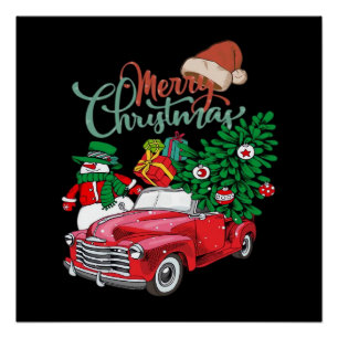 Red Truck Pickup Christmas Tree Merry Christmas Sn Poster