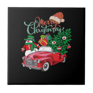 Red Truck Pickup Christmas Tree Merry Christmas Sn Tile