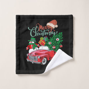 Red Truck Pickup Christmas Tree Merry Christmas Sn Wash Cloth