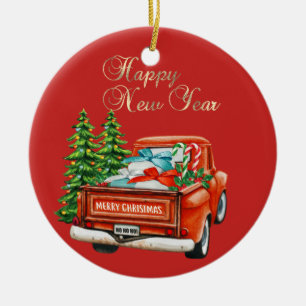 Red Truck Pine Tree Christmas Ceramic Tree Decoration