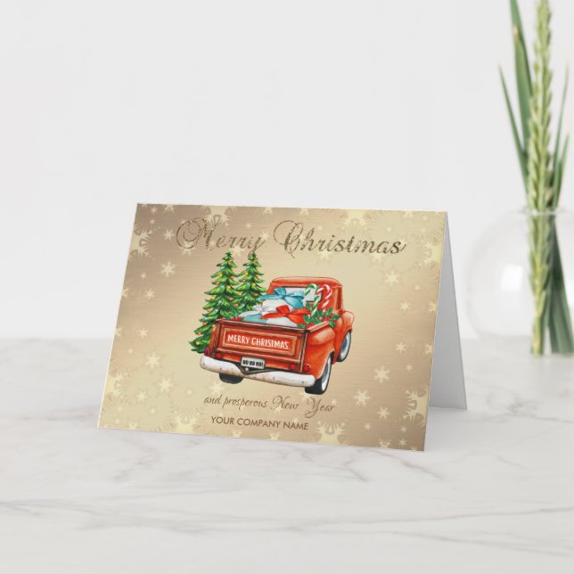 Red Truck Pine Tree Merry Christmas Greeting Holiday Card (Front)
