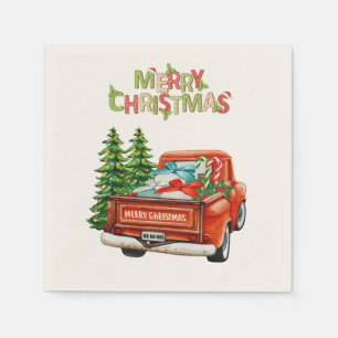 Red Truck Pine Tree Merry Christmas Napkin