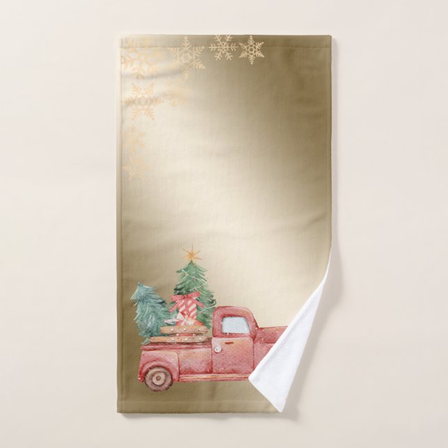 Red Truck Pine Tree Presents,Snowflakes,Christmas Bath Towel Set (Hand Towel)