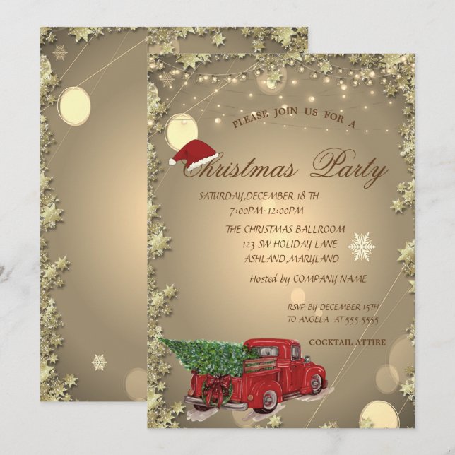 Red Truck Pine Tree,Santa Hat Christmas Party Invitation (Front/Back)