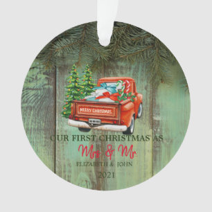 Red Truck Pine Trees,Wood, Our First Christmas Ornament