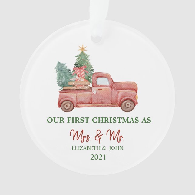 Red Truck Presents Our First Christmas Holiday Ornament (Front)